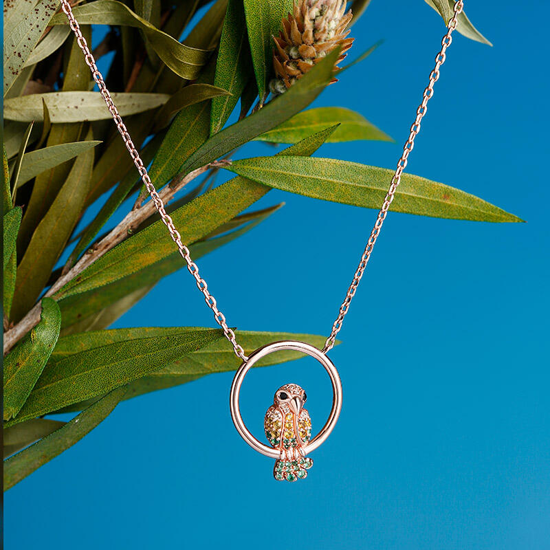 Jeulia "Gaudy Bird" Parrot Sterling Silver Necklace