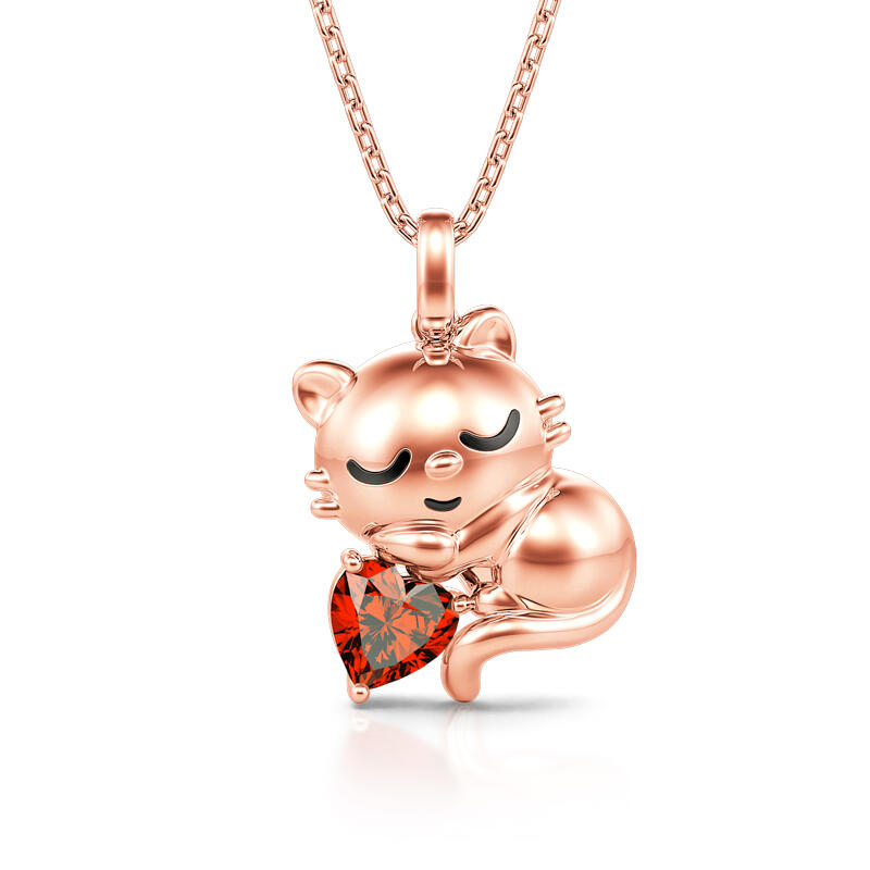 Jeulia Hug Me "Sweet Sleeping Cat" Heart Cut Sterling Silver Necklace