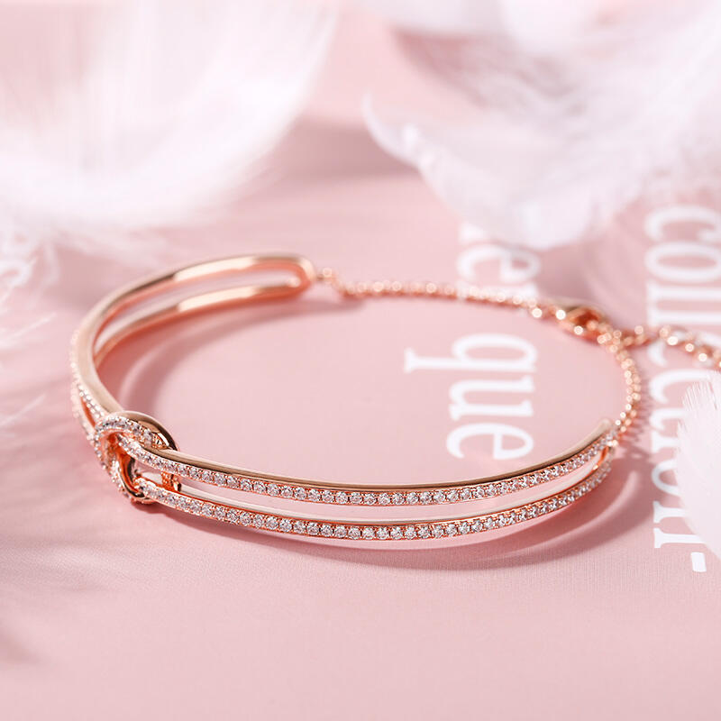 Jeulia Knot Design Sterling Silver Bangle Bracelet