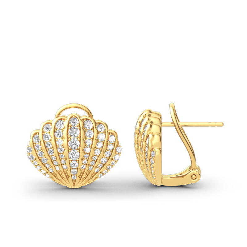 Jeulia Concha De Mar De Cono Oro Aretes De Plata Esterlina