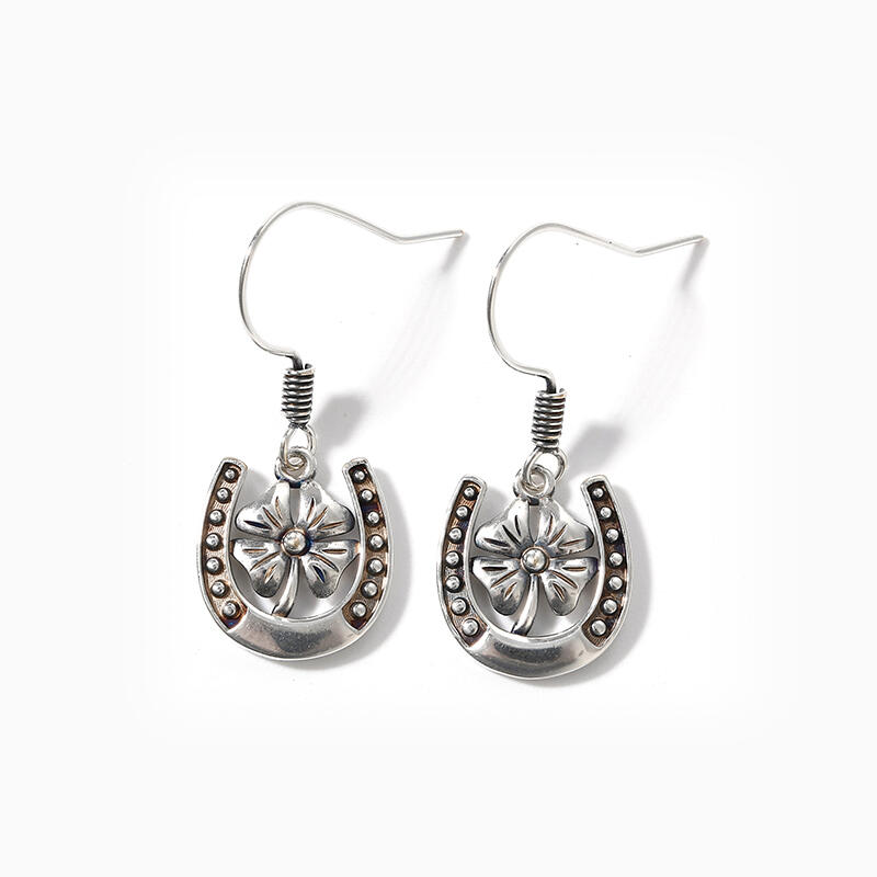 Jeulia "Lucky Four-Leaf Clover in a Horseshoe" Sterling Silver Drop Earrings