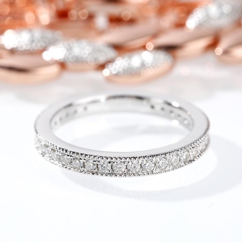 Jeulia Milgrain Eternity Sterling Silver Band