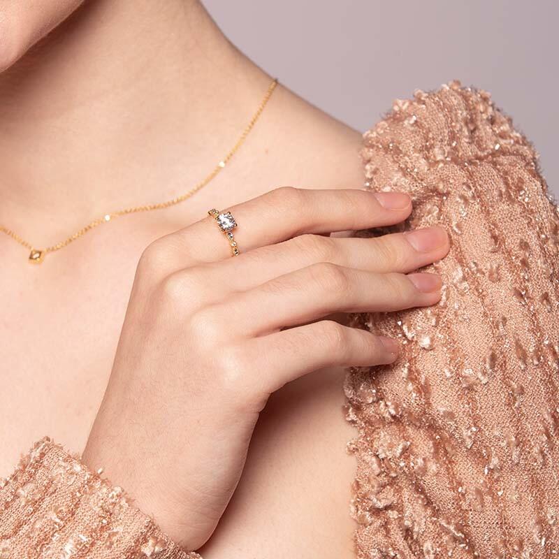 "I Have, I Do & I Will" Round Cut Side Stone Engagement Ring