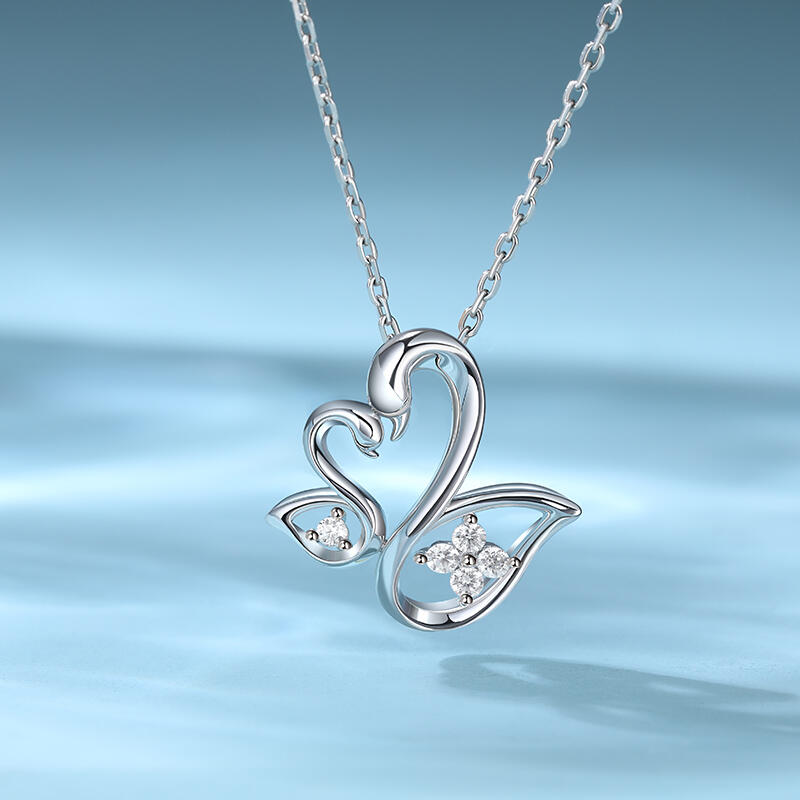 Jeulia "Graceful love" Swan Design Sterling Silver Necklace