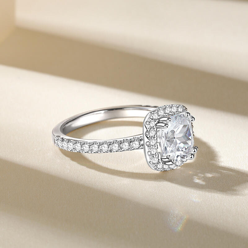 Jeulia Pierścień Halo Szlif poduszkowy Srebro próby 925