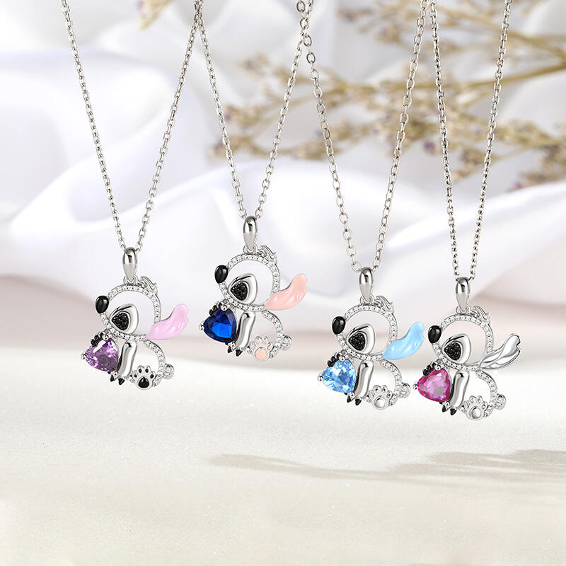 Jeulia Hug Me "Little Monster" Heart Cut Personalized Sterling Silver Necklace