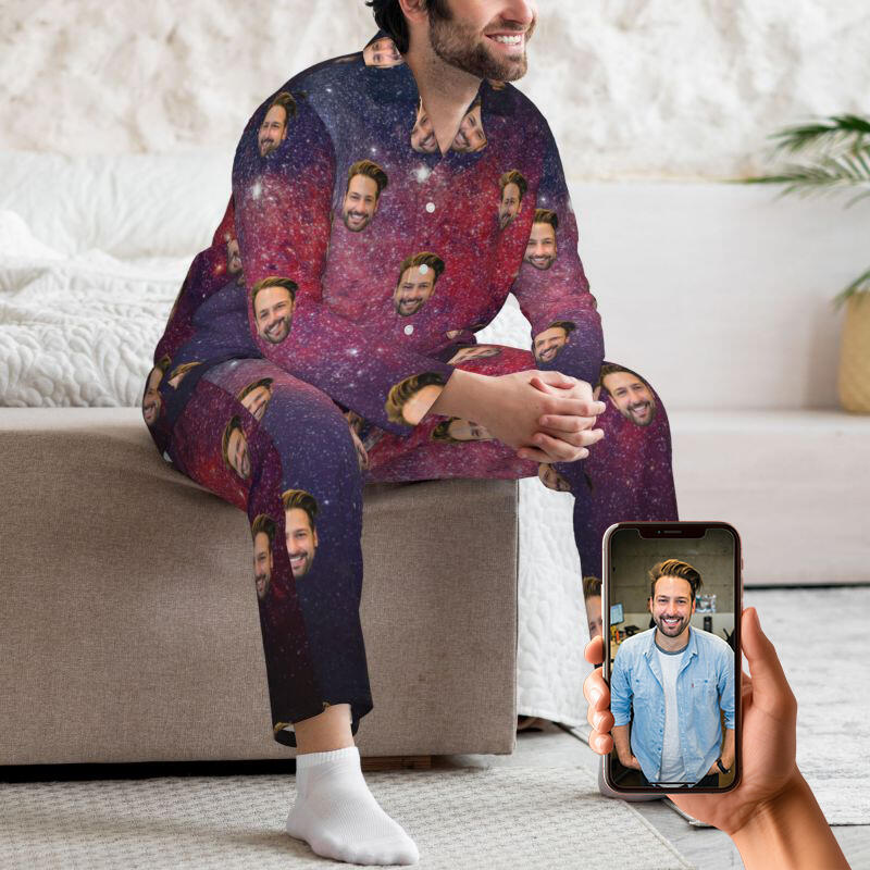 Gepersonaliseerde pyjama met foto op maat Prachtig ontwerp sterrenstelselpatroon Cadeau voor familie
