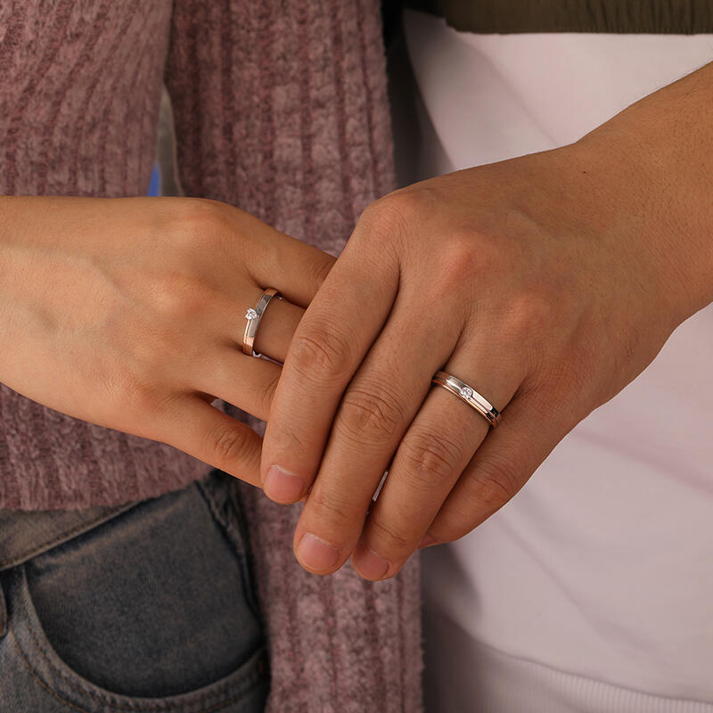 Jeulia Anillos de Pareja de Boda Clásicos Bicolor en Plata de Ley