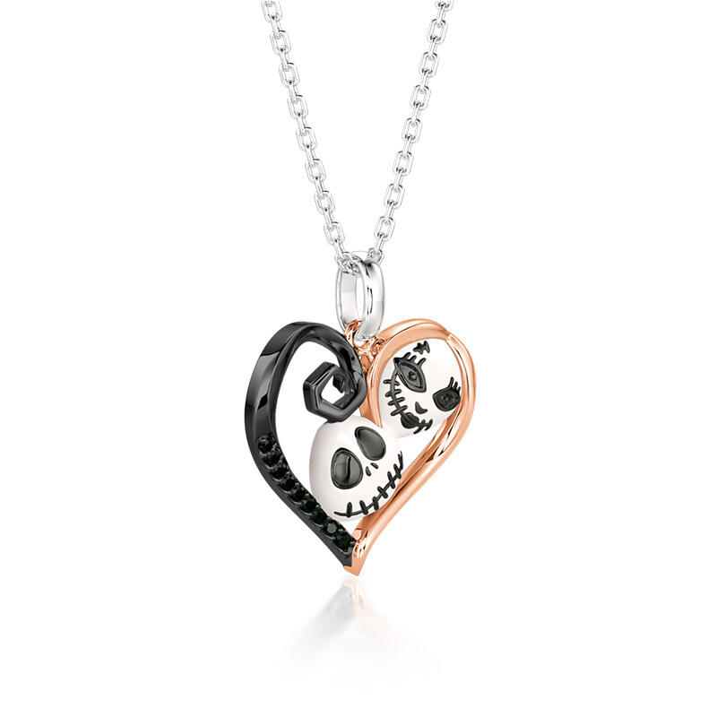 Jeulia Collar de Pareja Calavera Corazón Amor Eterno de Plata de Ley