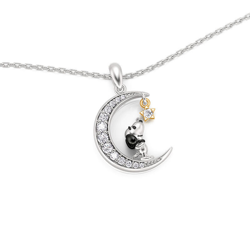 Jeulia Collar Personalizado Diseño de Perro y Estrella Forma de Luna con Piedra de Nacimiento