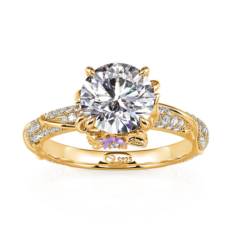 Jeulia Purple Flower Engagement Ring Princess Vine Pods