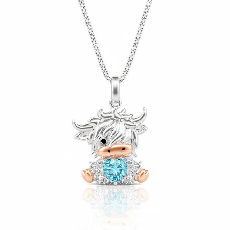 Jeulia Hug Me Custom Highland Cow Necklace with Birthstone