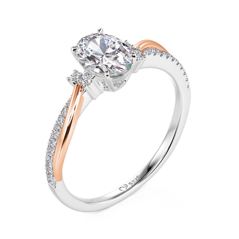Jeulia Amore Twist Two Tone Oval Cut Engagement Ring