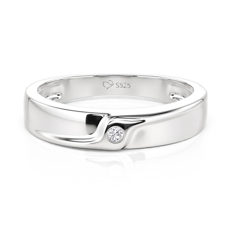 Jeulia Simple Round Cut Men's Wedding Band Sterling Silver