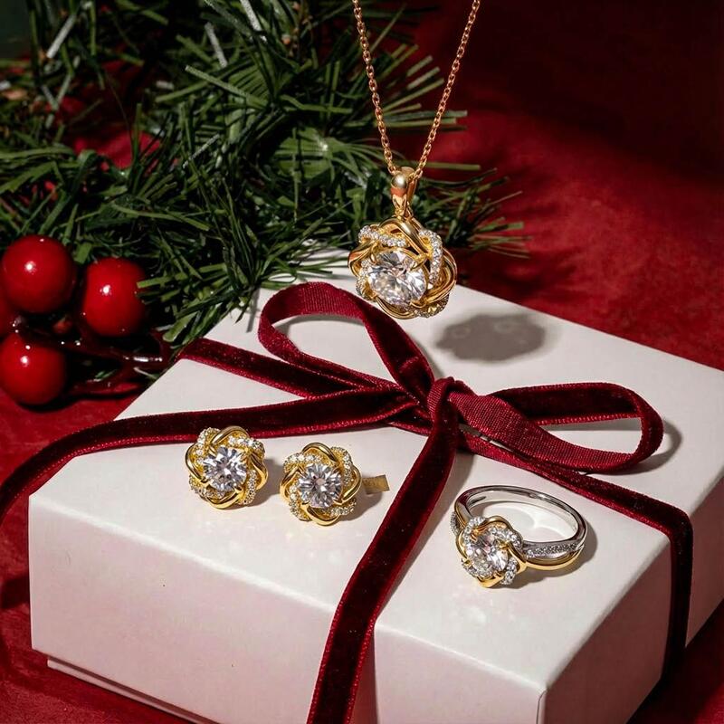 Jeulia Two Tone Love Knot Round Cut Engagement Ring