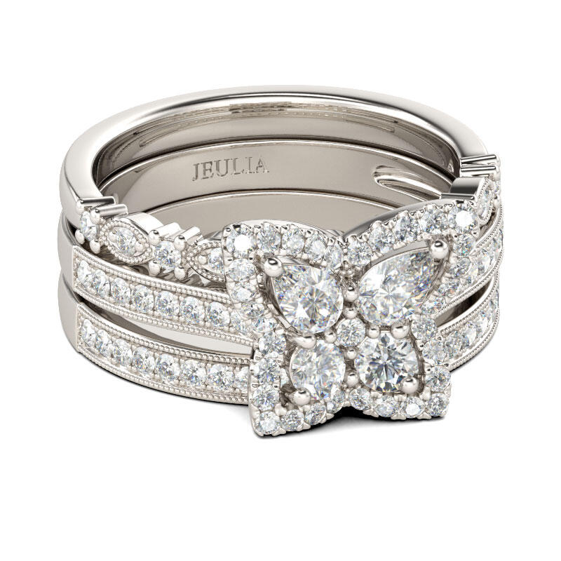 Jeulia Butterfly Pear Cut Sterling Silver 3PC Ring Set