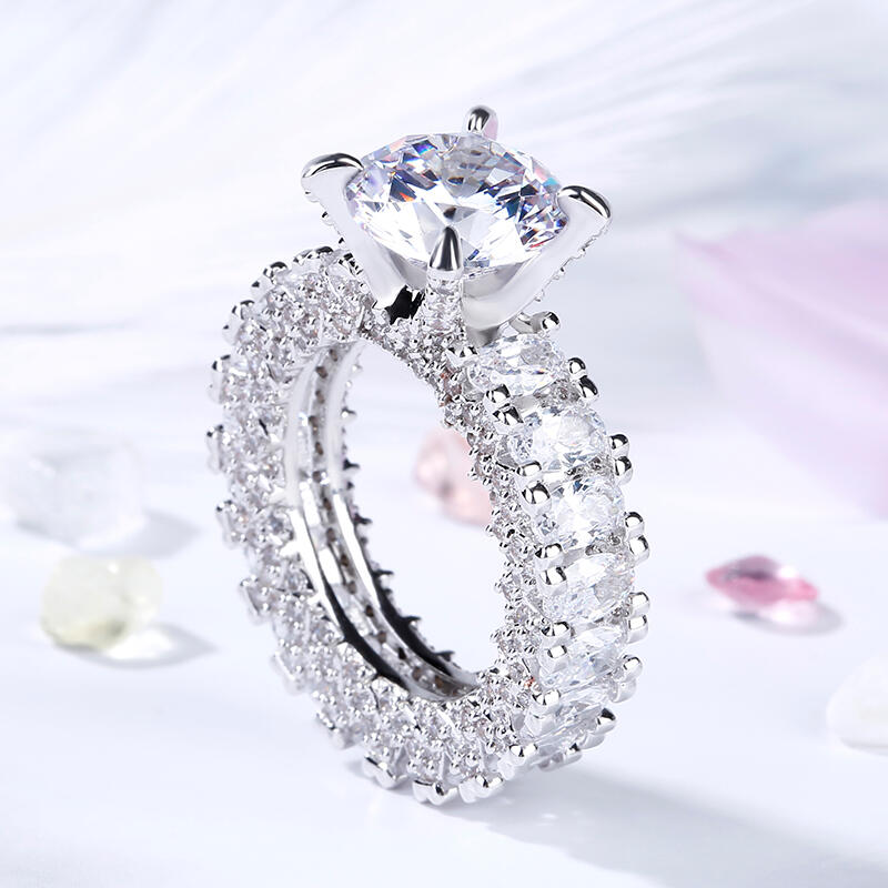 Jeulia Round and Oval Cut Eternity Sterling Silver Ring