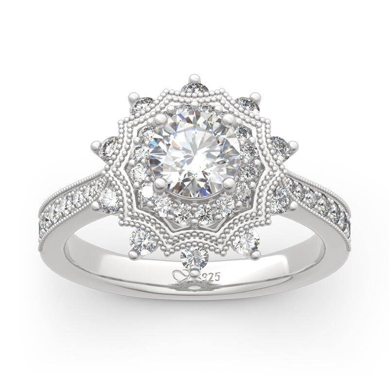 Jeulia "Winter Love" Snowflake Round Cut Sterling Silver Ring