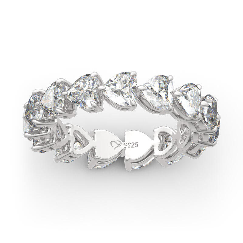 Jeulia Classic Heart Cut Sterling Silver Eternity Band