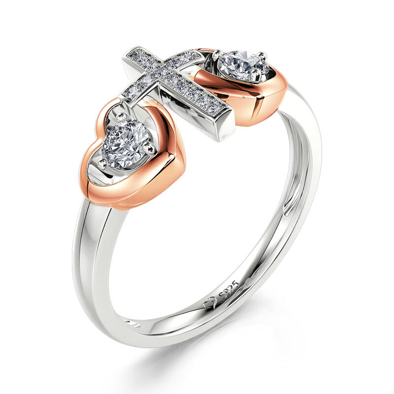 Jeulia Heart & Cross Faith Round Cut Sterling Silver Ring