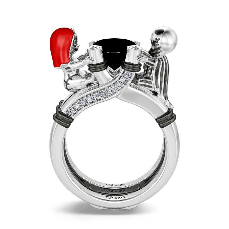 Jeulia Hug Me "Skull Par" Rund Sterling Silver Utbytbar Ring Set