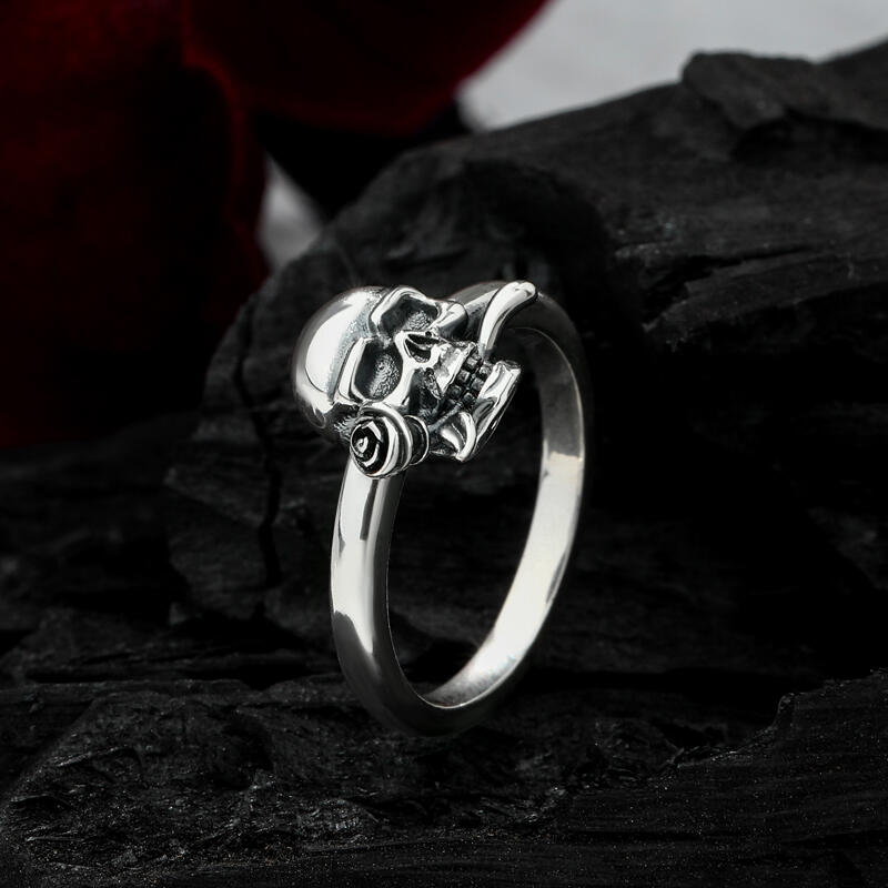 Jeulia "Skull & Rose" Sterling Silver Ring