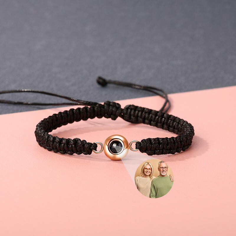 Bracciale Fotografico Personalizzato con Foto Corda Nera e Perlina