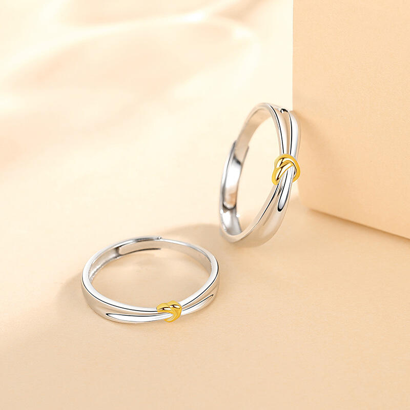 Jeulia Knot Design Two Tone Adjustable Sterling Silver Couple Rings
