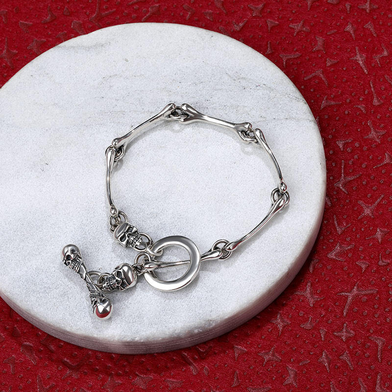 Jeulia Pulsera de huesos y calaveras conectadas de plata de ley