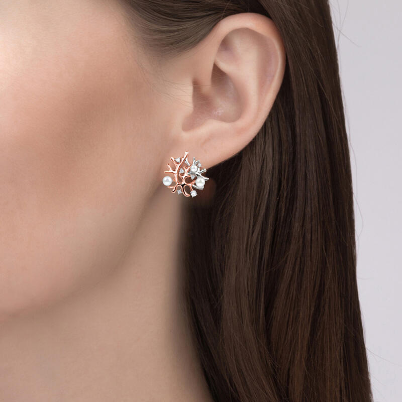 Jeulia Pendientes de coral de plata de ley con perlas cultivadas