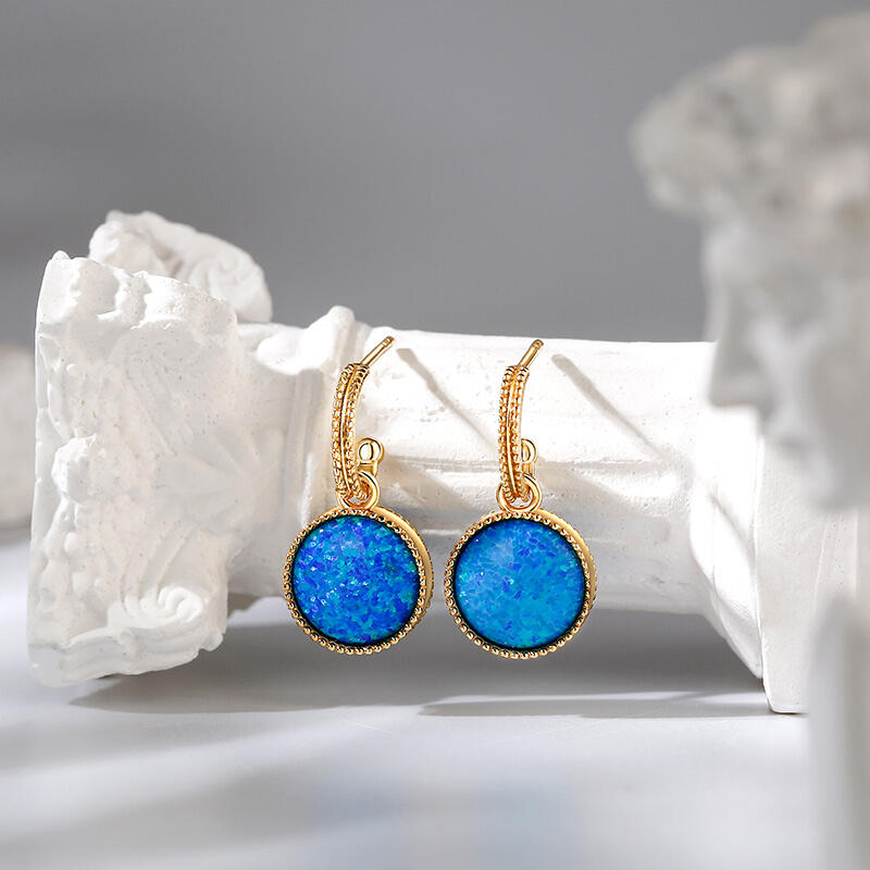 Jeulia "Dreamlike Feel" Blue Opal Sterling Silver Drop Earrings