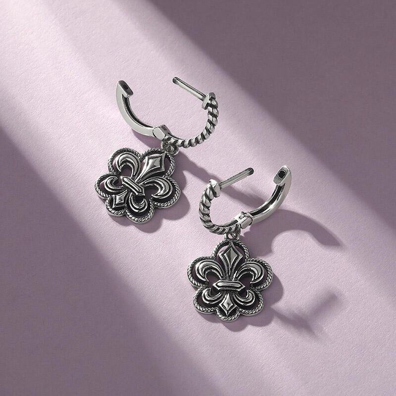 Jeulia "Fleur-De-Lis" Flower Sterling Silver Drop Earrings