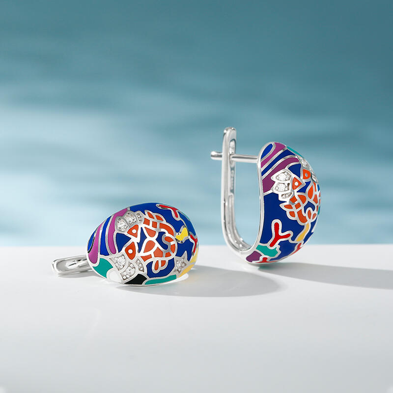 Jeulia Brincos de argola em prata de lei com esmalte multicolorido
