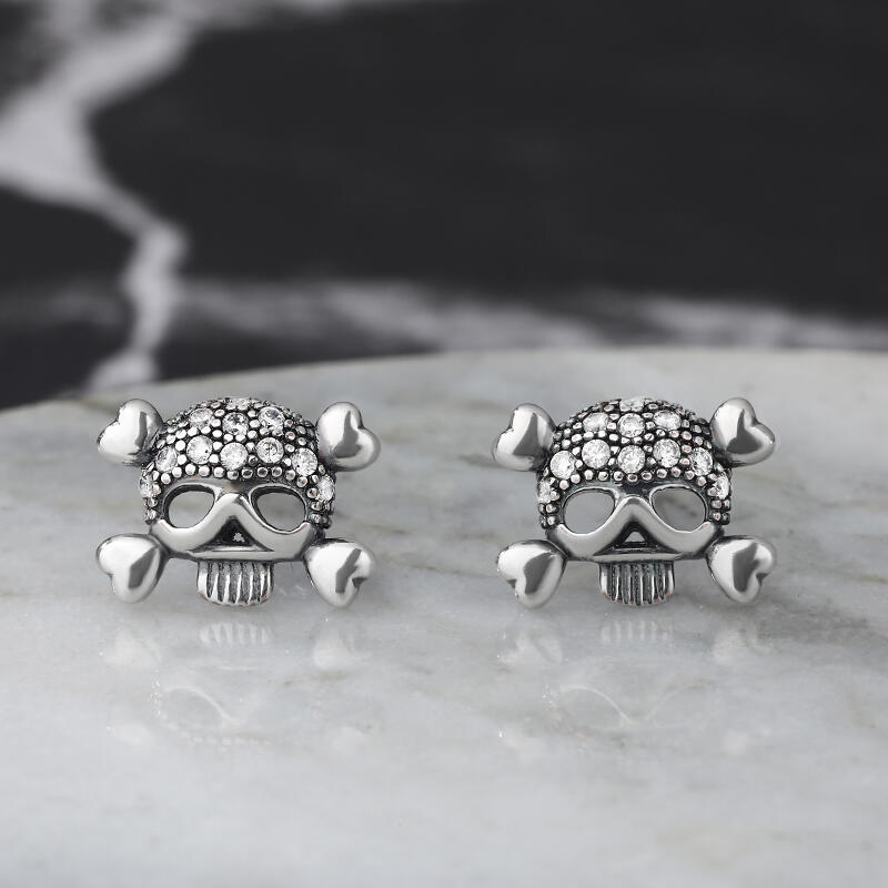 Jeulia "Skull and Bones" Sterling Silver Earrings