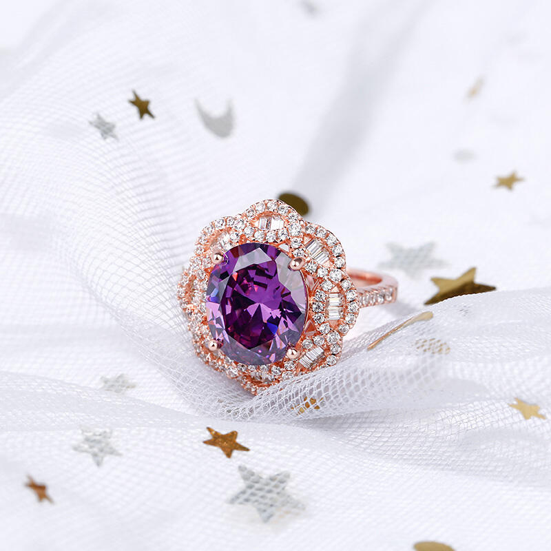Jeulia Floral Oval Cut Sterling Silver Ring