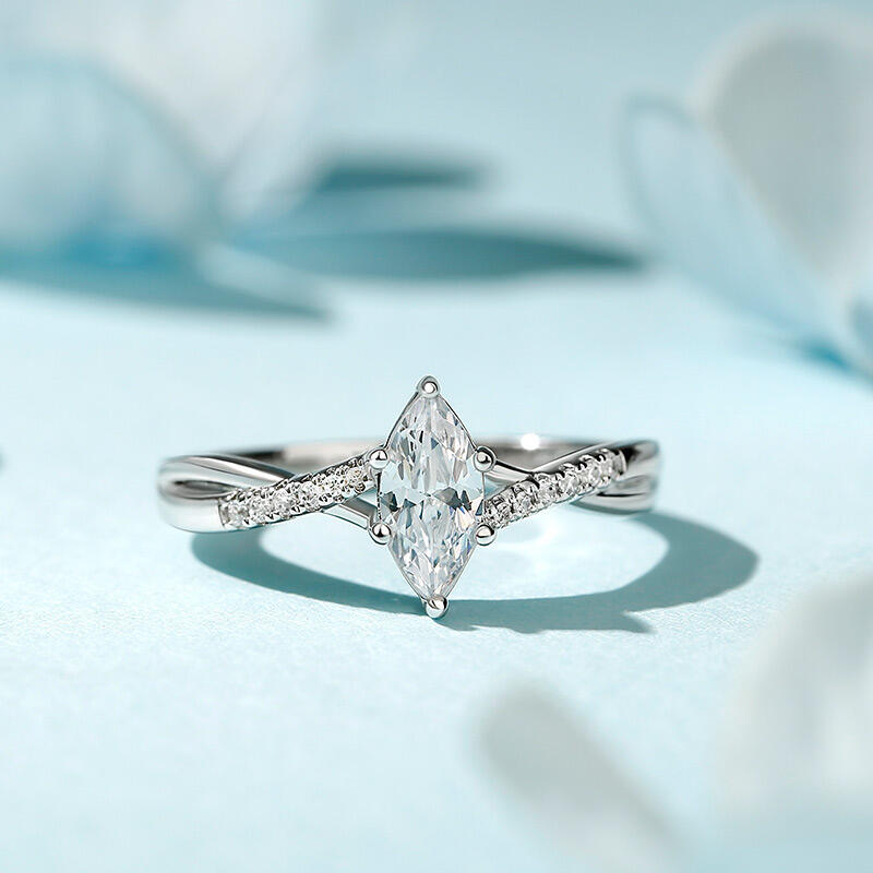 Jeulia Ślubny pierścionek zaręczynowy  Twisted Gold Moissanite Marquise Cut 10K/14K/18K Złoto Platyna