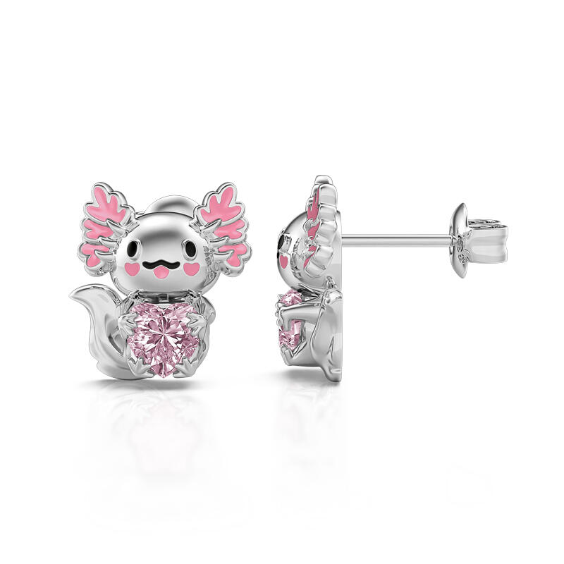 Jeulia Hug Me "Super Cutie" Mexican Axolotl Enamel Sterling Silver Earrings