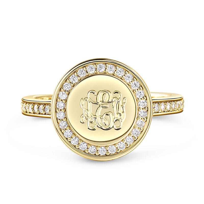 Jeulia Halo Round Monogram Personalized Sterling Silver Ring
