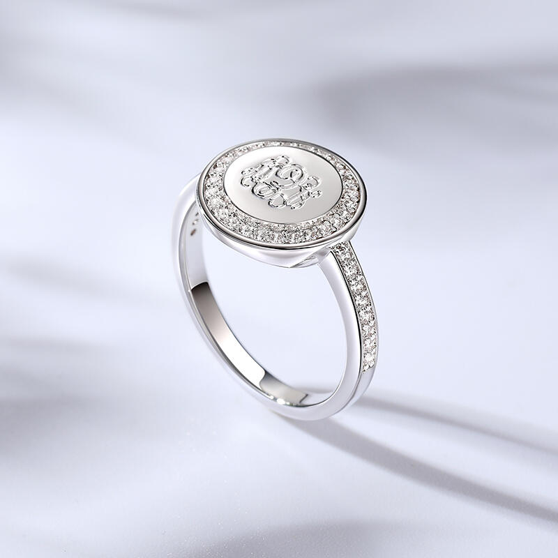 Jeulia Halo Round Monogram Personalized Sterling Silver Ring