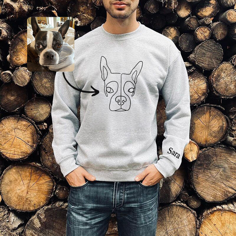 Personalized Sweatshirt Custom Embroidered Line Outline Picture and Name Great Gift for Pet Lover