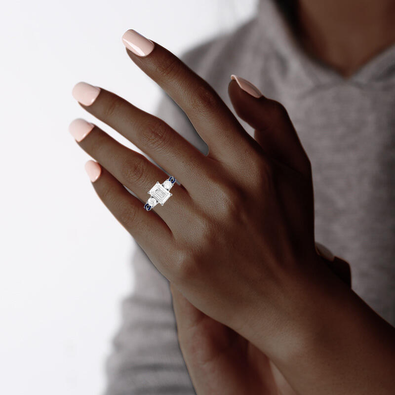 "Together Through All Time" Emerald Cut Three Stone Engagement Ring