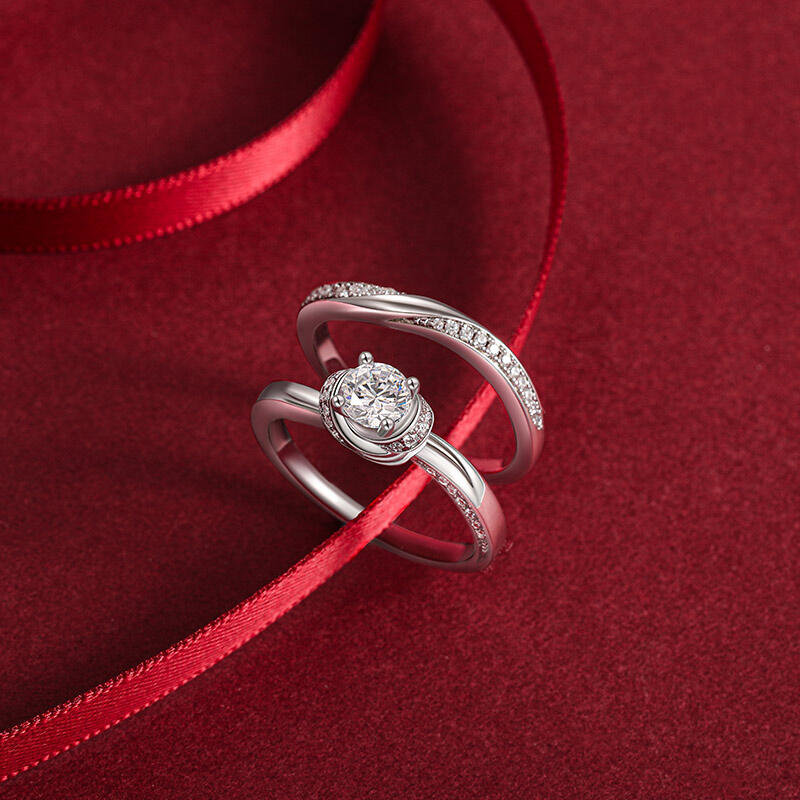 Jeulia Classic Knot Round Cut Engagement Ring Set Sterling Silver