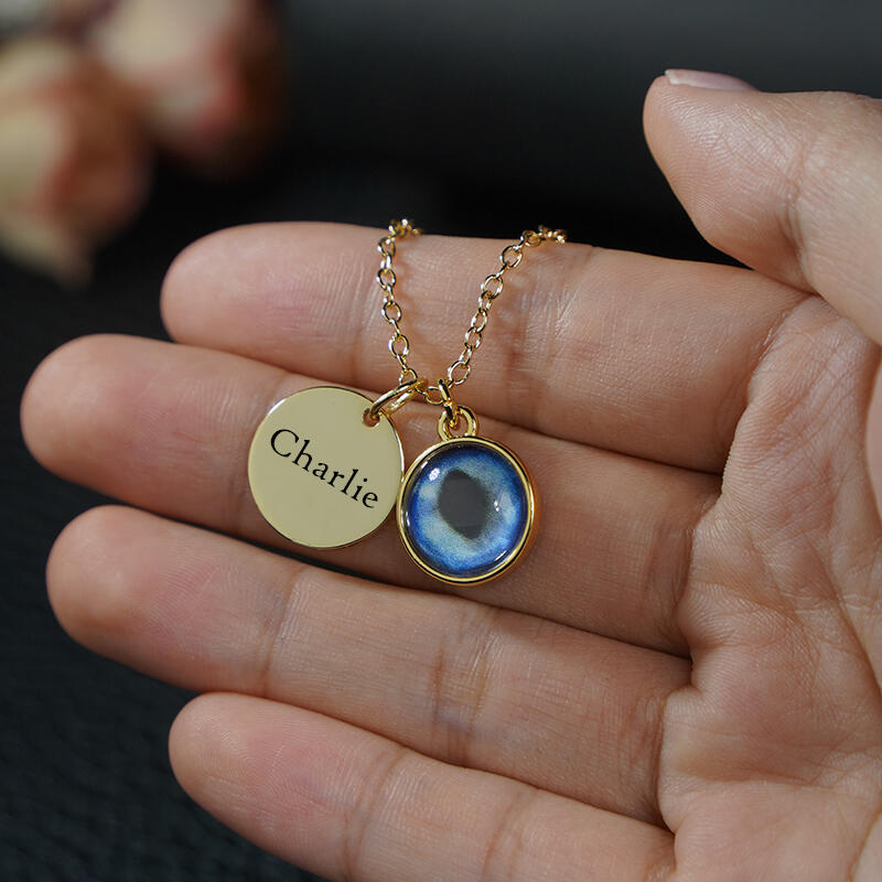 Personalized Pupil Photo Necklace with Name Gift for Pet Lovers