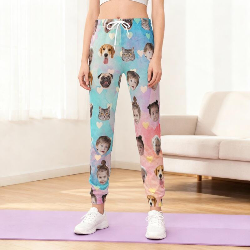 ユニセックス スウェットパンツ 顔写真 カラフルハート柄デザイン オーダーメイド