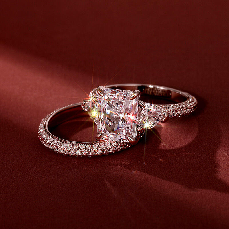 Jeulia Three Stone Radiant Cut Engagement Ring Set