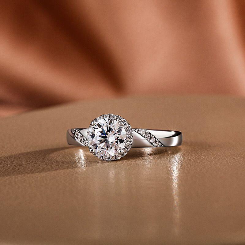 Jeulia Round Halo Lab Diamond Engagement Ring 10K/14K/18K Gold Platinum