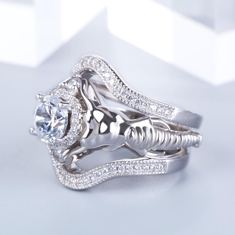 Jeulia 3PC Round Cut Sterling Silver Elephant Ring