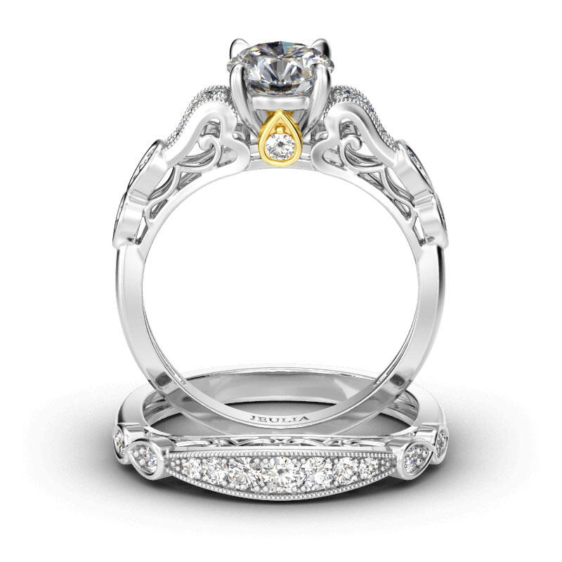 Jeulia Classic Scrollwork Round Cut Sterling Silver Ring Set