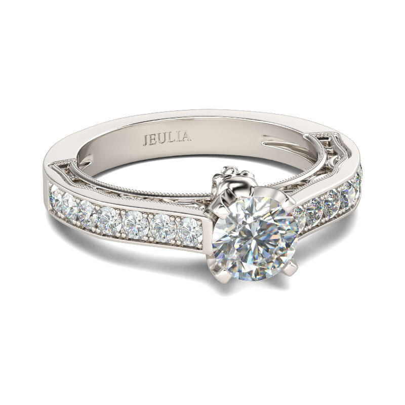 Jeulia Milgrain Round Cut Sterling Silver Skull Ring