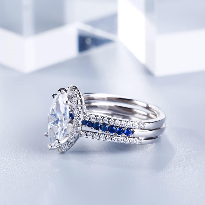 Jeulia Halo Marquise Cut Sterling Silver Ring Set